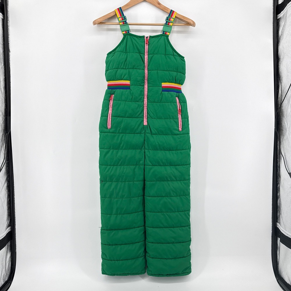 Mini Boden Green & Rainbow Waterproof Padded Snowsuit Size 8-9Y Snow Cuffs
